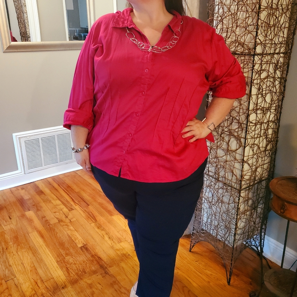Catherines Magenta Pink Professional Blouse Sz 5X
